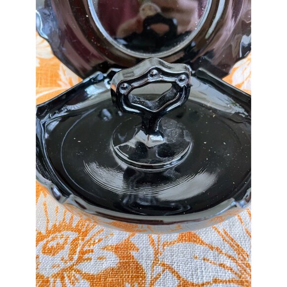 Vintage MCM Black Glass Set Handled Dish and Relish Plate - Picture 8 of 13